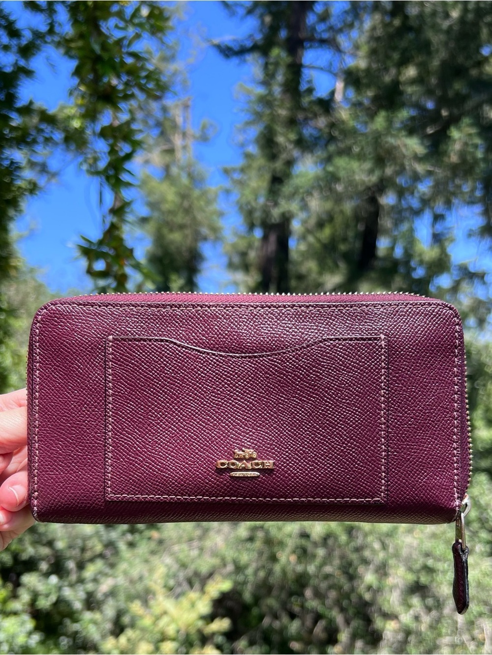 COACH Long Zip-Around Wallet Purple Crossgrain Leather w Gold Hardware AUTHENTIC